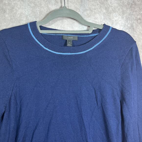 J Crew Merino Wool Sweater Womens Large Blue Knit Tie Side Casual Preppy Classic - Picture 3 of 11